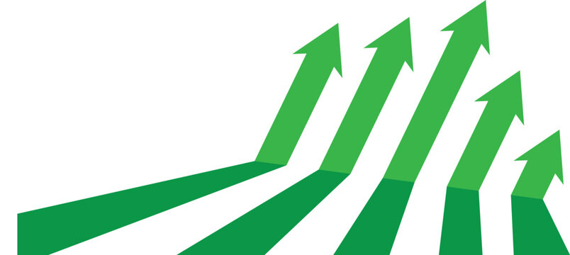 Business growth graph arrow vector illustration in green color.