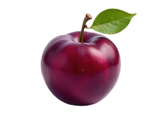 A single apple with a leaf placed on a white surface, great for food or nature-themed concepts