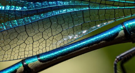 Close-up of iridescent dragonfly wing with intricate veining