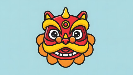 Cute Chinese Lion Head Illustration