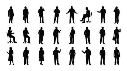 Silhouettes of people in various poses isolated on white background, Vector