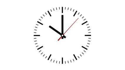 Simple analog clock face showing ten o-clock with black hour and minute hands and a thin red second hand.