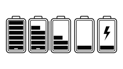 Battery level indicators showing charge status from full to empty and charging