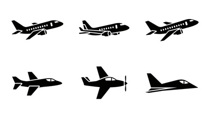 A comprehensive collection of diverse aircraft silhouettes showcasing various plane types and designs