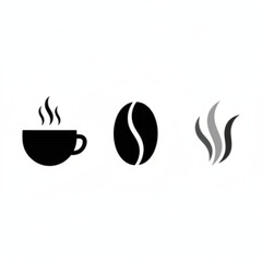 Hot Coffee Cup, Bean, and Aroma Symbols Set