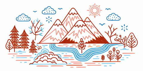 Mountain landscape with forest and river © NAHID 