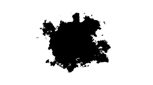 Black ink splash transition overlay, 4k loopable liquid paint bleed on alpha channel.
