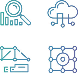 Data analysis, cloud computing, network structure, and machine learning concept icons.
