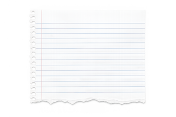 Blank white paper sheet with blue lines, a red vertical line, and a rough, torn bottom edge, ready for text or design