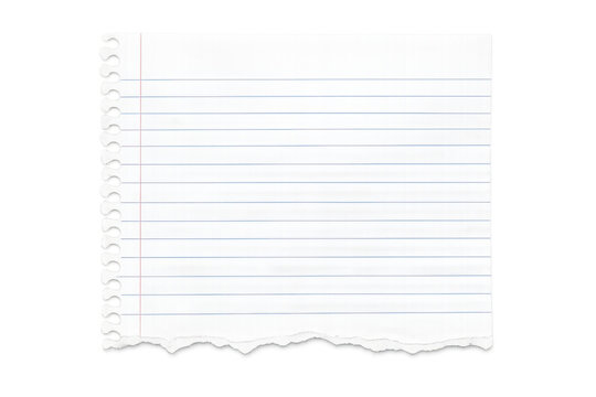 Blank white paper sheet with blue lines, a red vertical line, and a rough, torn bottom edge, ready for text or design