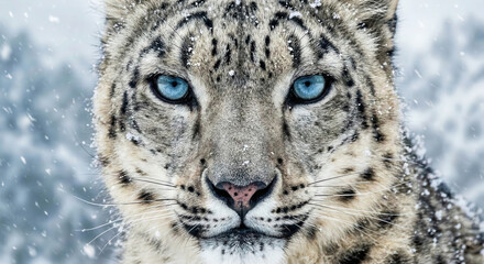 Fototapeta premium Regard intense d'un léopard des neiges en gros plan