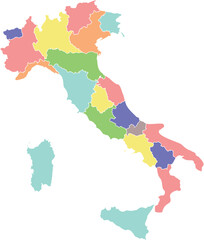 Colorful Italy Map with Administrative Regions - Multi Color Vector Map