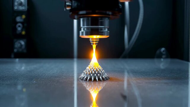 Precision Laser Manufacturing Process Creating Metal Component on Industrial Machine Surface