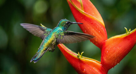 Obraz premium Colibri se nourrissant d'une fleur tropicale