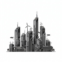 Futuristic Green Cityscape with Renewable Energy and Flying Transport