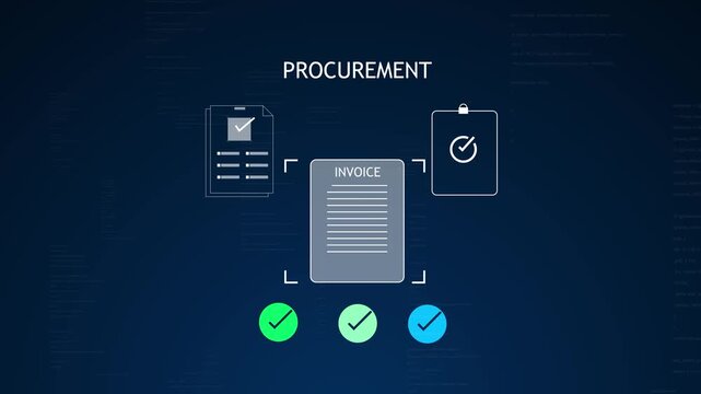 Digital procurement process with invoice documents and checklist organization and efficiency in business transactions and payments.