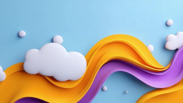 Abstract Cloudscape: A captivating composition of abstract cloud forms and flowing, colorful waves in shades of yellow and purple, creating a dynamic visual narrative