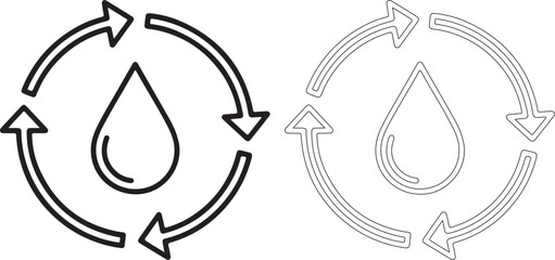 Obraz premium Black and white line art icons of recycling water droplets and waves