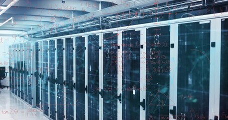 Mathematical equations and formulas over server racks in data center - Powered by Adobe