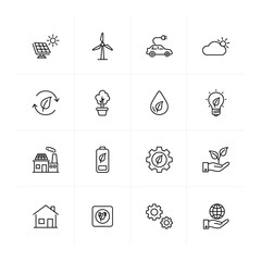 Green Energy and Sustainability Line Icons - Minimalist Eco-Friendly Vector Elements