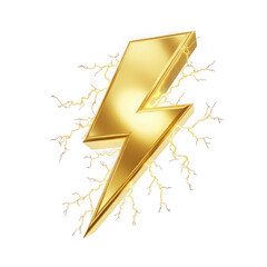 Golden lightning bolt isolated on transparent background