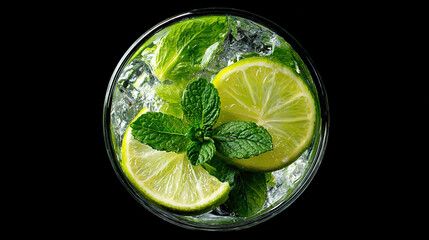 Refreshing mojito cocktail with lime mint and crushed ice in tall glass with condensation