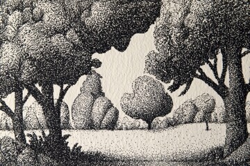 a black ink drawing of trees