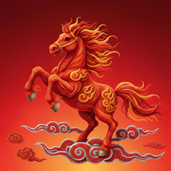 Illustration of a Fire Horse Made of Wool to Celebrate Chinese New Year 2026 &ndash; Year of the Horse Celebration