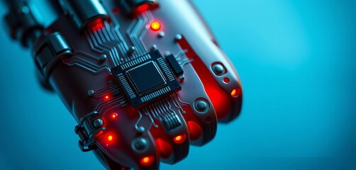 Close-up of a microchip implanted in a prosthetic palm,  device,  bioengineered