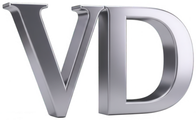 Valentine Silver 3d metallic letters VD on transparent background