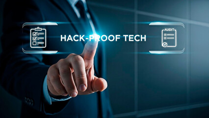 Fototapeta premium A businessman interacting with hack-proof tech