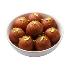 Gulab jamun in bowl, isolated on transparent background