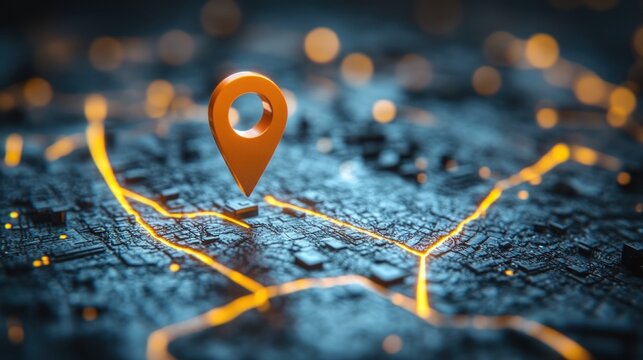 Abstract map marker on futuristic city grid