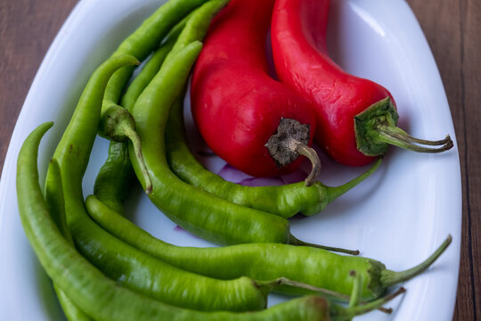Close-Up of Green and Red Capia Peppers