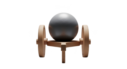 Antique wooden cannon cart carrying large grey stone sphere in historical weapon style 3d render