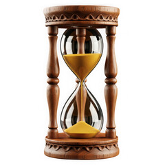 Wooden hourglass with yellow sand isolated on transparent background