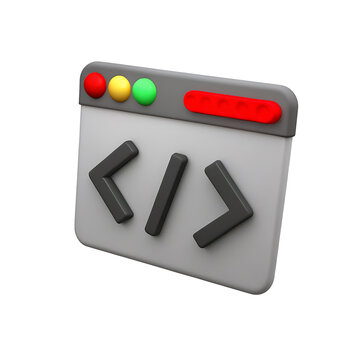 A 3D icon of a code snippet isolated on a white background for programming and development concepts