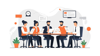 Obraz premium Teamwork meeting, business discussion, strategic planning, office collaboration, flat design