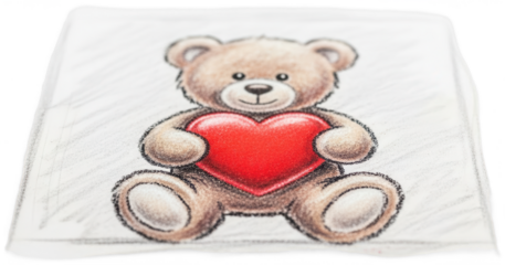 Valentine Teddy bear drawing holding red heart on paper with transparent background for valentines day concept