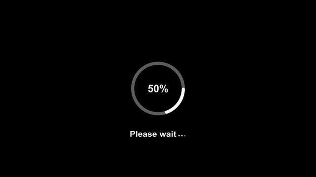 Please wait circle loads on the device screen with a bright icon animation. Please wait... Circular loading animation. Waiting status bar. Please wait loading process, please wait 0 to 100%. 4k video.