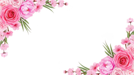 Valentine Pink rose and cherry blossom corner floral frame for wedding and anniversary invitation design
