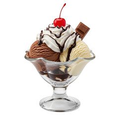 Delicious ice cream sundae isolated on transparent background