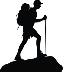 Professional hiking silhouette vector ideal for mountain adventure, trekking, outdoor lifestyle and tourism graphic design use.
