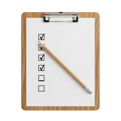 Clipboard with checklist and pencil isolated on transparent background