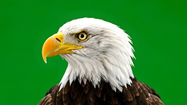 Bald Eagle Portrait Looking at Camera on Green Screen Background, National Symbol of Freedom in 4K