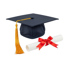 Graduation cap and diploma isolated on transparent background