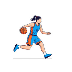 Woman Basketball Player Running with Ball, Action Shot, Sports Illustration
