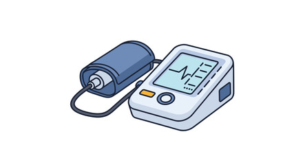 Digital blood pressure monitor with an arm cuff is displayed as a vital medical tool for health monitoring and hypertension control.