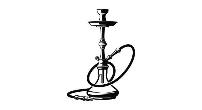 Classic black and white illustration of a hookah or shisha pipe represents smoking culture and leisure traditions in many regions.