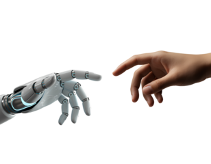 Human and robot hand touching, isolated on transparent background isolated on transparent background